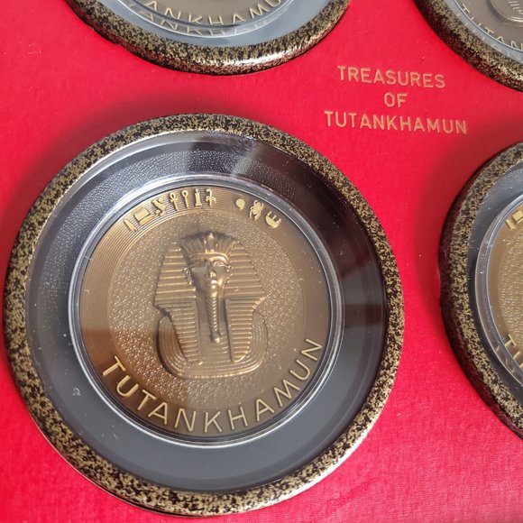Vintage King Tut Collectible Coasters Boxed Set of 4 Embossed Imprinted Egyptian - Picture 2 of 5